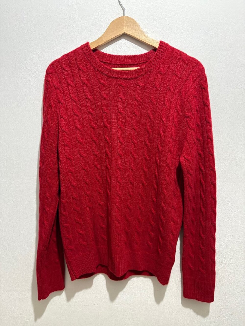 J. Crew 100% cashmere crew neck cable & rib sweater in red
